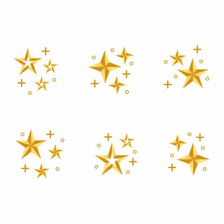 6款金色五角星四角星装饰png图片免抠矢量素材 设计盒子