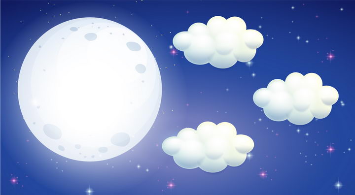 白色卡通月亮和云朵png图片免抠eps矢量素材