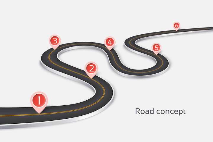 立体风格弯曲的S型公路道路红色定位标志PPT元素图片免抠矢量素材