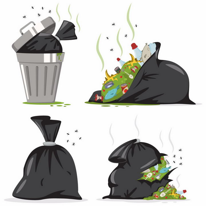 肮脏的垃圾袋垃圾桶分类垃圾png图片免抠矢量素材 生活素材