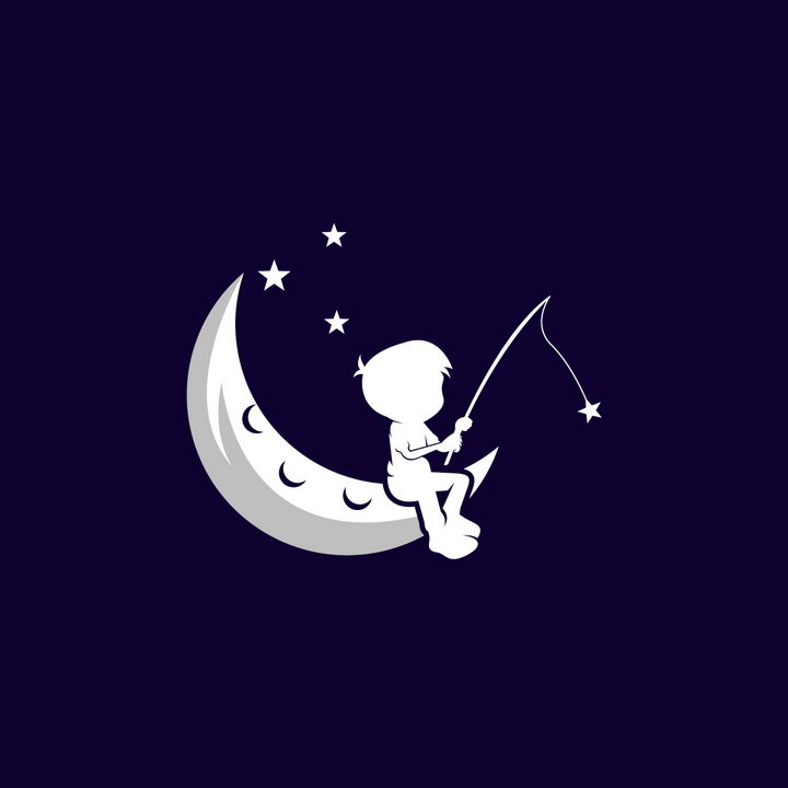坐在弯弯的月亮上钓鱼的男孩象征了儿童的梦想logo设计方案png图片免抠eps矢量素材 标志LOGO-第1张
