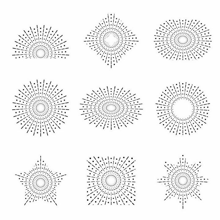 9款半圆形方形点线结合的放射线烟花线条图案png图片免抠矢量素材 线条形状-第1张
