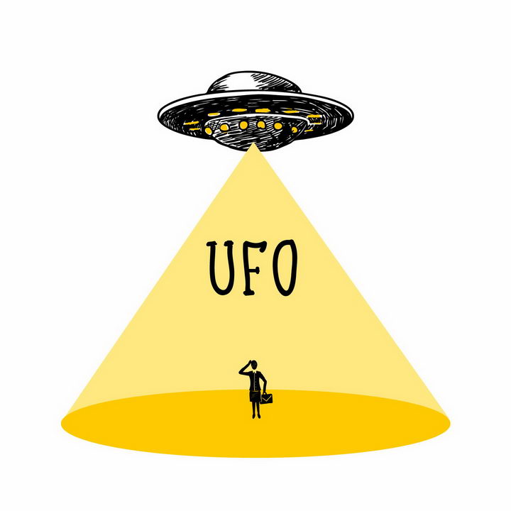手绘风格外星人飞碟UFO png图片免抠矢量素材 军事科幻-第1张