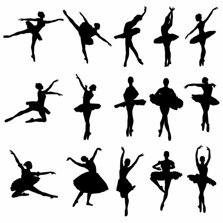 15款优雅芭蕾舞跳舞者美女剪影png图片免抠矢量素材 人物素材