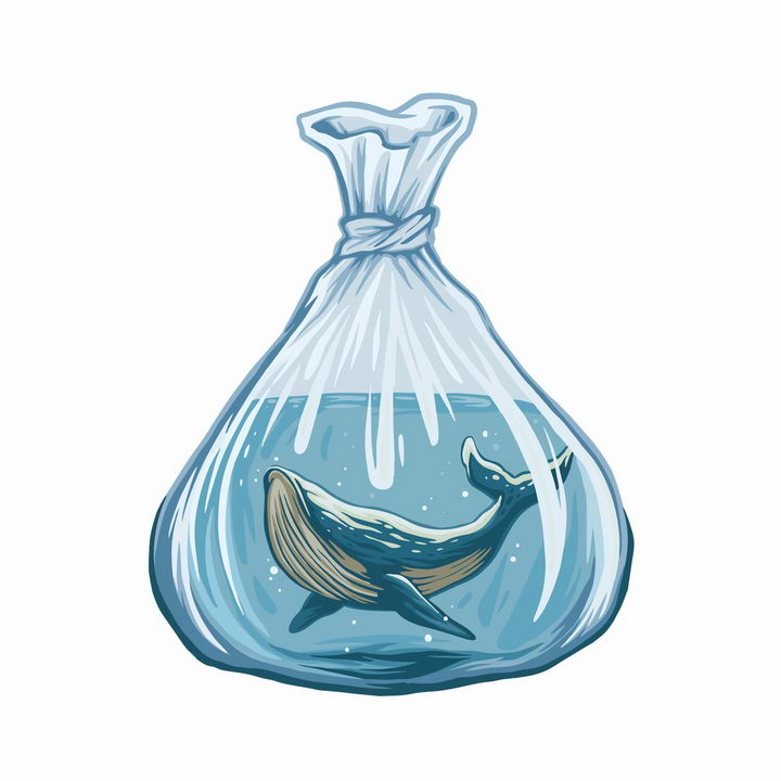 抽象半透明塑料袋中的鲸鱼象征保护海洋生态环境png图片免抠矢量素材