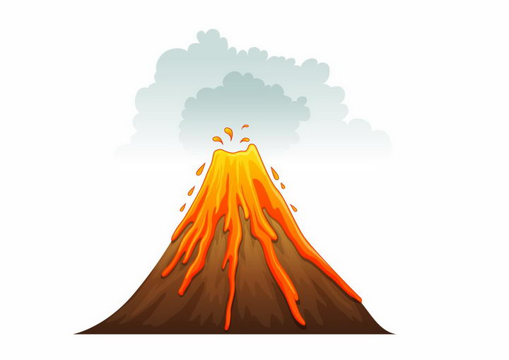 卡通漫画风格正在喷发流淌岩浆的火山png图片免抠矢量素材 生物自然-第1张