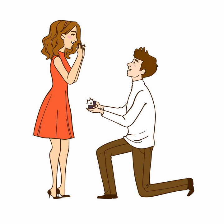 卡通手绘男人拿着戒指单膝下跪向女友求婚png图片免抠矢量素材 人物素材-第1张