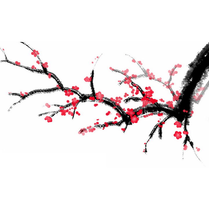 水墨画风格枝头上的梅花png图片免抠素材 生物自然-第1张