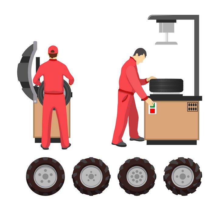 两名汽修工人正在更换轮胎png图片免抠矢量素材 交通运输-第1张