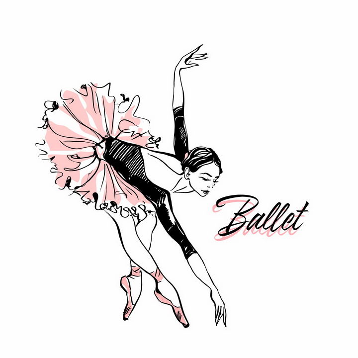 手绘线条素描风格正在跳芭蕾舞的艺术美女png图片免抠矢量素材