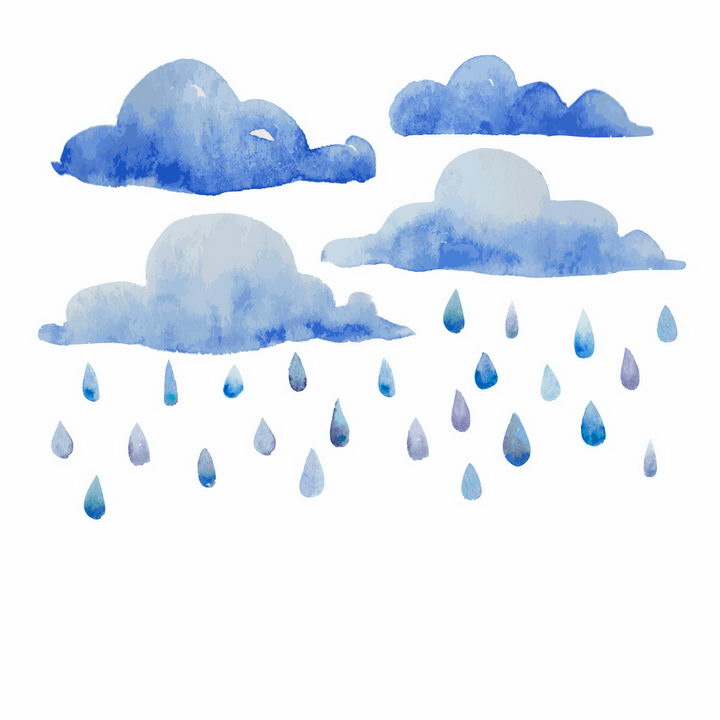 水彩画风格的乌云和掉落的雨水下雨png图片免抠eps矢量素材 设计盒子