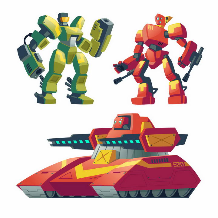 卡通漫画风格可以变形为坦克的变形金刚机器人图片png免抠素材 军事科幻-第1张