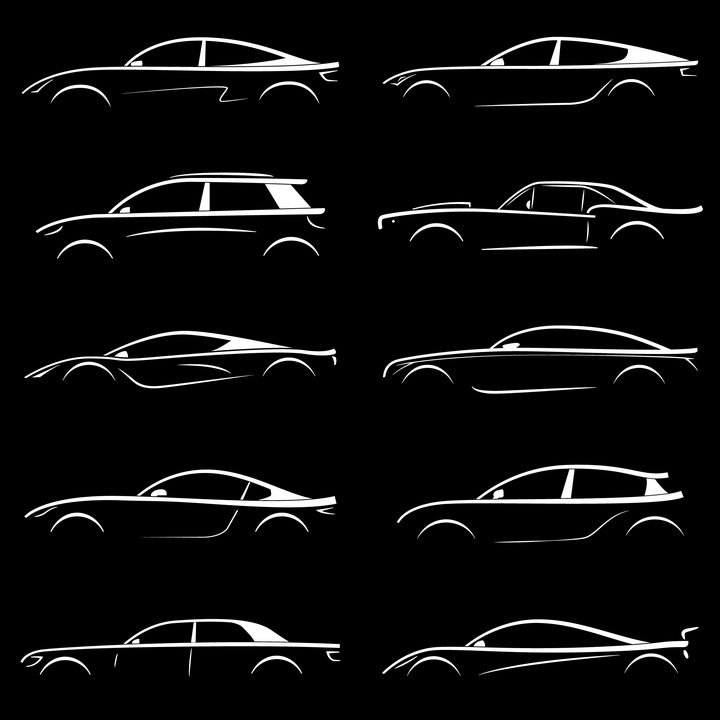 10款跑车汽车白色轮廓线条png图片免抠矢量素材 交通运输-第1张