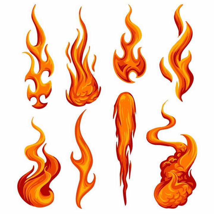 漫画风格8款火红的火焰燃烧效果png图片免抠矢量素材 效果元素-第1张