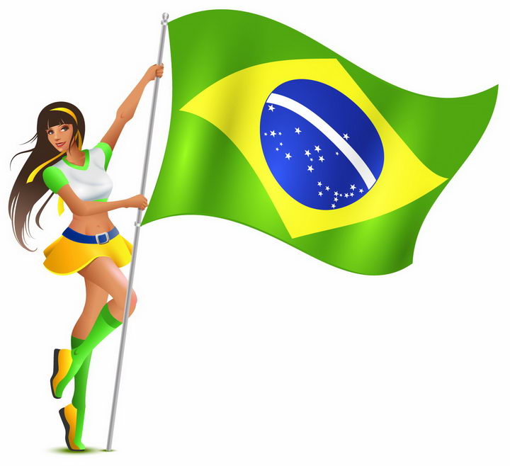 美少女啦啦队队员扶着巴西国旗png图片免抠矢量素材 人物素材-第1张
