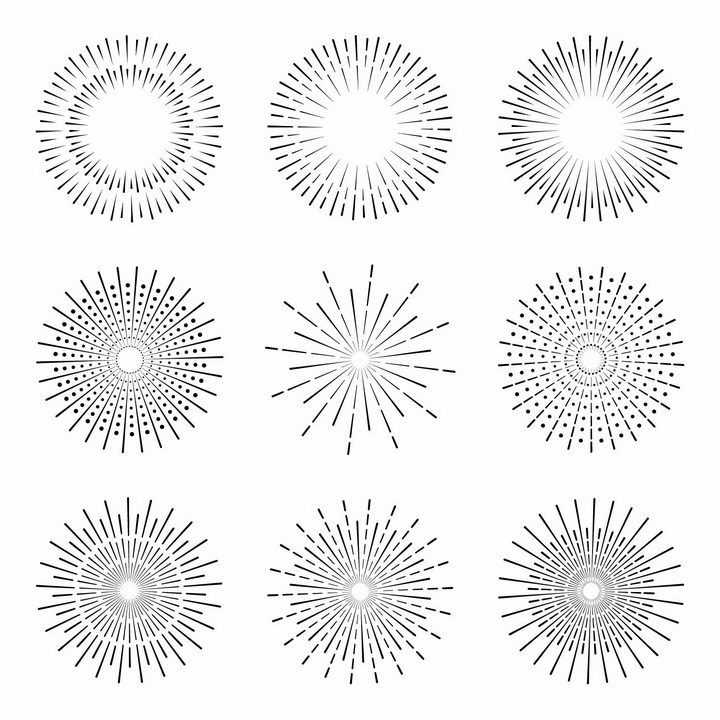 9款圆形放射线烟花线条图案png图片免抠矢量素材 线条形状-第1张
