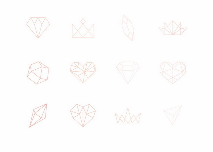 12款粉色线条风格钻石心形符号图案png图片免抠eps矢量素材 线条形状-第1张
