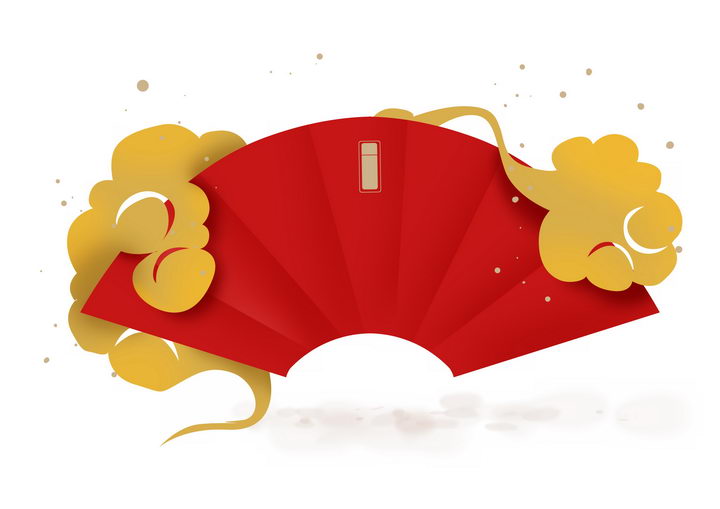 新年春节金色祥云装饰红色扇形文本框png图片免抠素材 节日素材-第1张