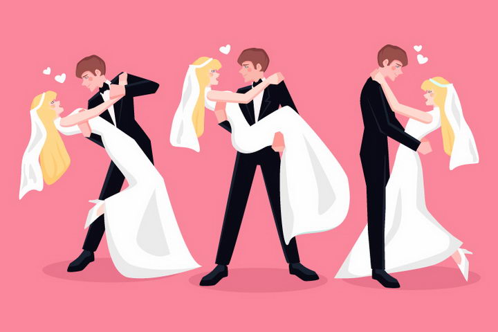 身穿婚纱一起跳舞的结婚新娘和新郎png图片免抠矢量素材 人物素材-第1张