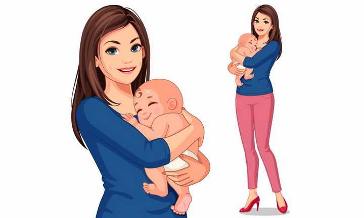 卡通年轻的妈妈抱着宝宝怀中的婴儿母婴亲子png图片免抠eps矢量素材