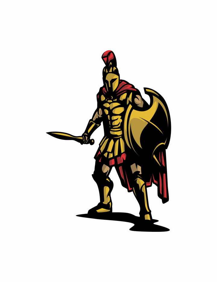 卡通漫画风格手持利剑和盾牌准备决斗的古罗马战士角斗士png图片免抠