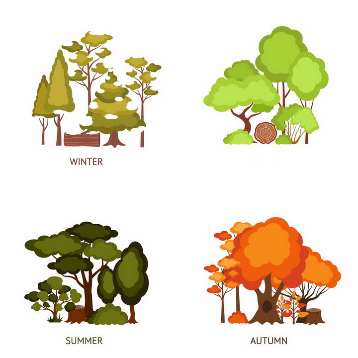 春夏秋冬四季不同树木的颜色也不一样png图片免抠矢量素材 设计盒子