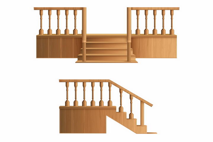 2款木制栏杆和楼梯台阶png图片免抠矢量素材 建筑装修-第1张