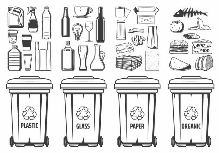 垃圾桶分类画法图片