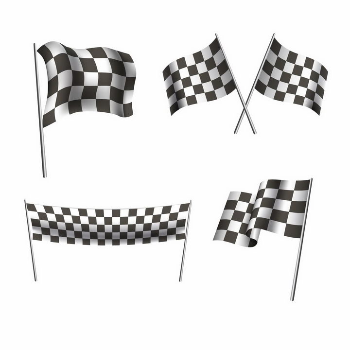 三款赛车比赛黑白方格旗终点格子旗png图片免抠eps矢量素材 休闲娱乐-第1张