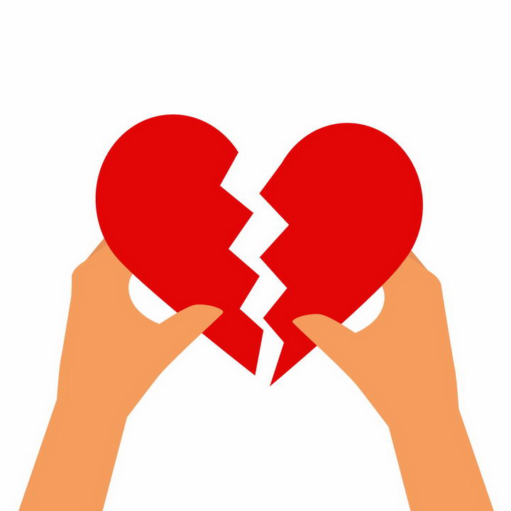 扁平化风格两只手拿着分裂的红心象征了爱情的破裂分手离婚等png图片