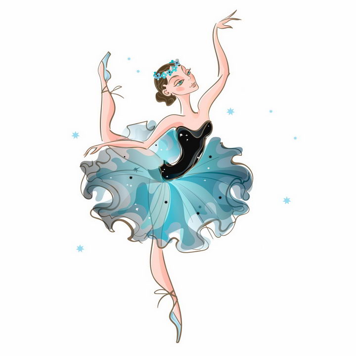 手绘风格正在跳芭蕾舞的卡通优雅美女png图片免抠矢量素材