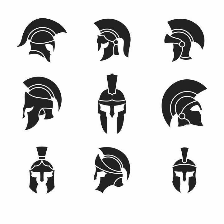 9款古罗马战士角斗士头盔帽子图案png图片免抠矢量素材