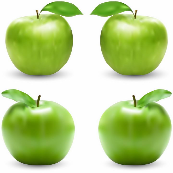 4款不同角度带绿叶的青苹果美味水果png图片免抠EPS矢量素材 生活素材-第1张