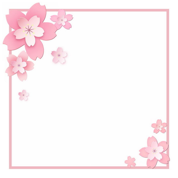 立体粉色桃花装饰的边框png图片免抠素材 设计盒子