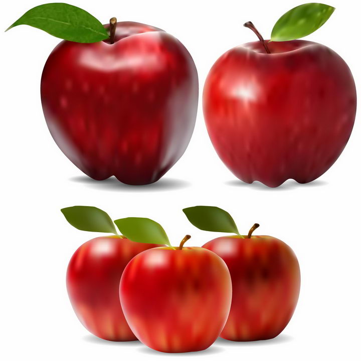 3款不同角度带绿叶的红苹果美味水果png图片免抠EPS矢量素材 生活素材-第1张