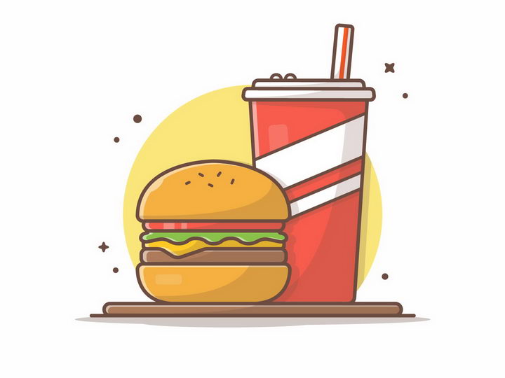 MBE风格卡通可乐汉堡美食png图片免抠矢量素材 生活素材-第1张