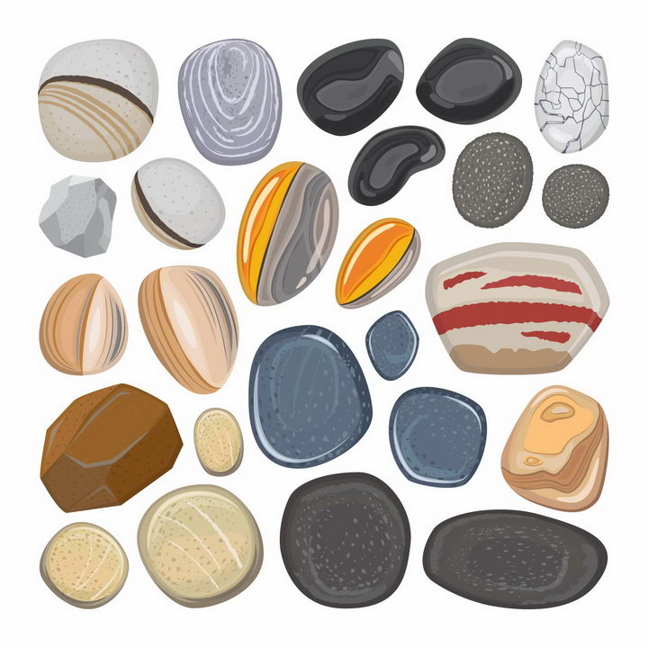 各种各样花纹的鹅卵石png图片免抠矢量素材 生物自然-第1张