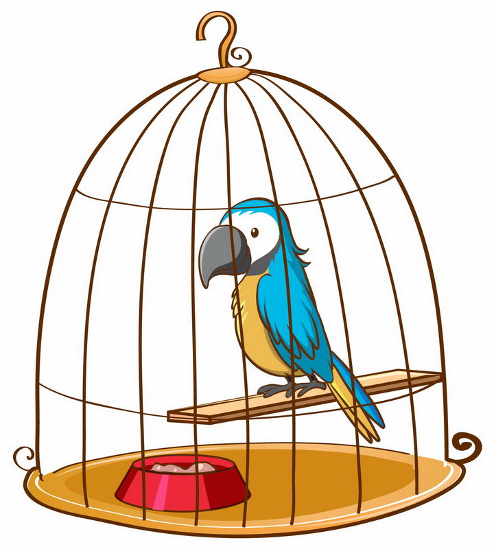 鸟笼中的蓝色鹦鹉png图片免抠矢量素材