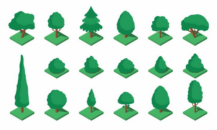 17棵卡通风格的景观树木绿树盆景树png图片免抠矢量素材 生物自然-第1张