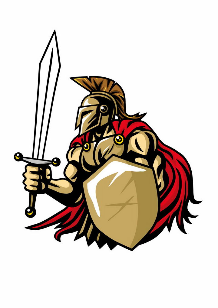 卡通漫画风格手持利剑和盾牌的古罗马战士角斗士png图片免抠矢量素材