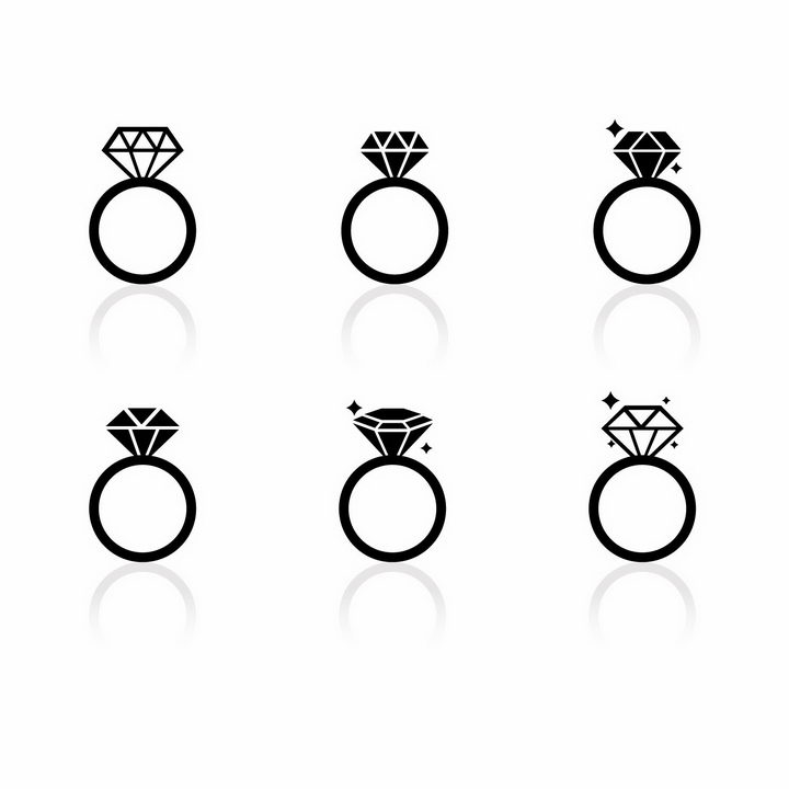 6款黑色钻石结婚订婚求婚戒指图案png图片免抠矢量素材 标志LOGO-第1张