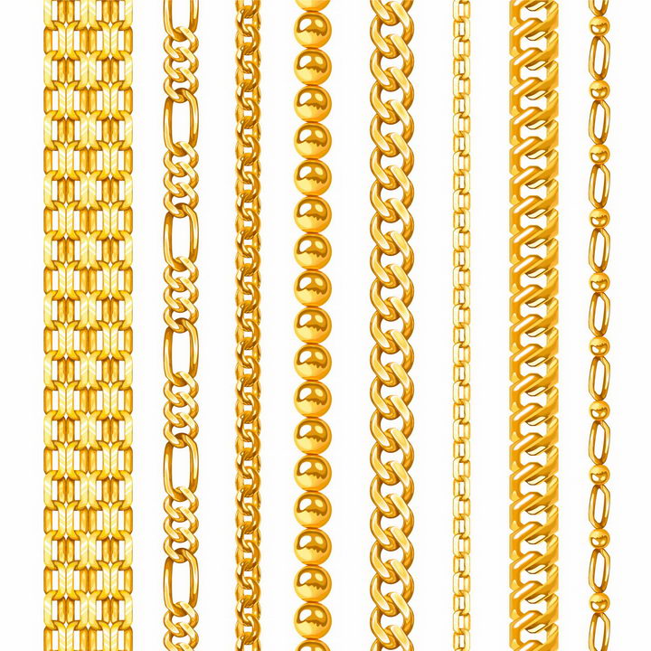 8款各种不同形状的金项链png图片免抠矢量素材 线条形状-第1张