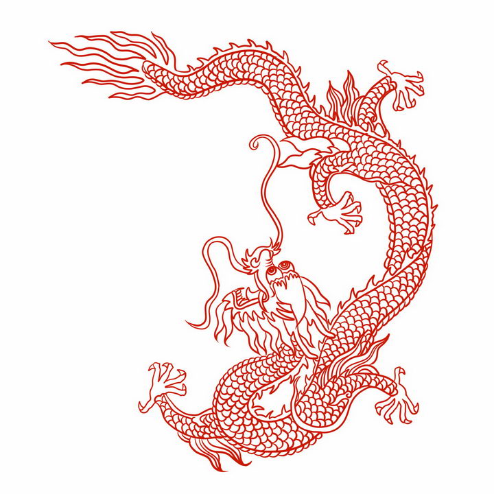 红色线条中国龙神龙图案png图片免抠素材 生物自然-第1张