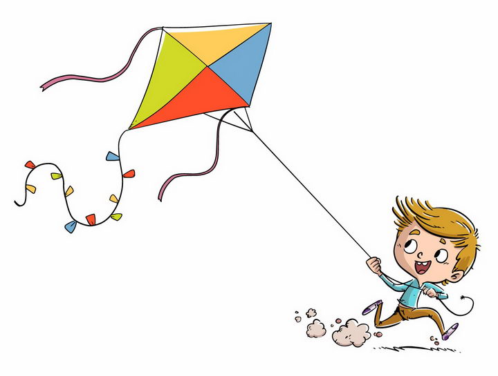 可爱拉着风筝奔跑的卡通小男孩png图片免抠eps矢量素材 人物素材-第1张