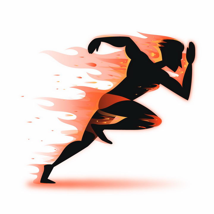 奔跑的黑色卡通人体剪影带燃烧的火焰效果png图片免抠矢量素材 人物素材-第1张