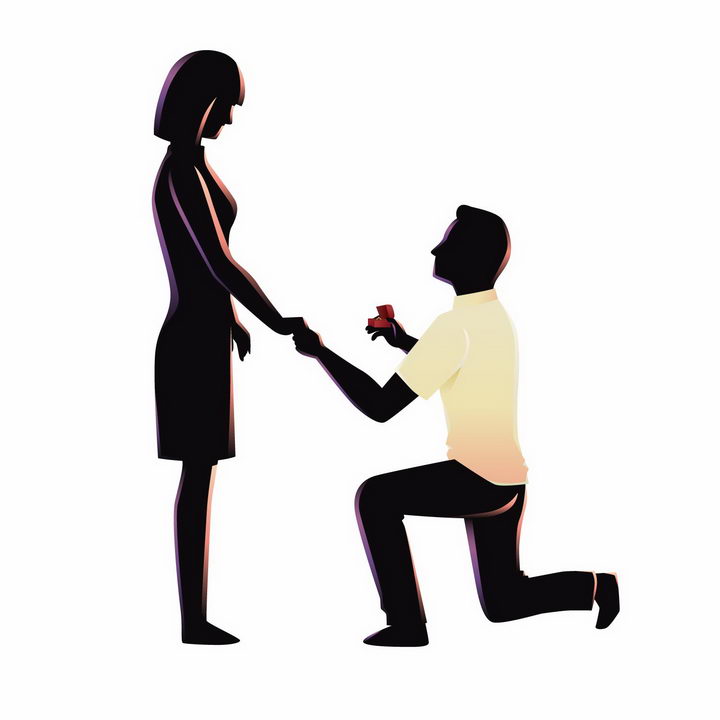 男人单膝下跪牵着女朋友的手递送戒指求婚png图片免抠矢量素材 人物素材-第1张