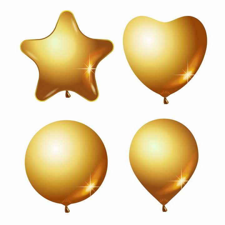 五角星心形和圆形金色气球png图片免抠矢量素材