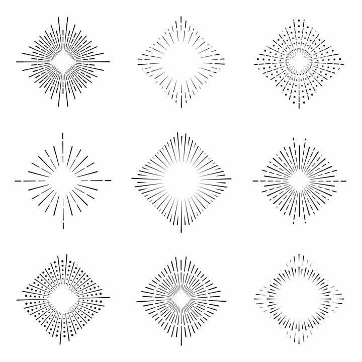 9款正方形点线结合风格放射线烟花线条图案png图片免抠矢量素材