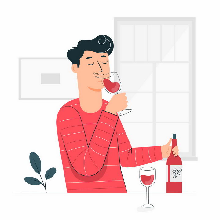 扁平插画风格品酒喝红酒的男人png图片免抠矢量素材