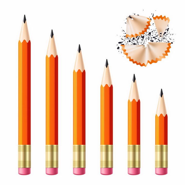 长短不一的橙色铅笔和铅笔屑学生文具用品png图片免抠eps矢量素材 教育文化-第1张